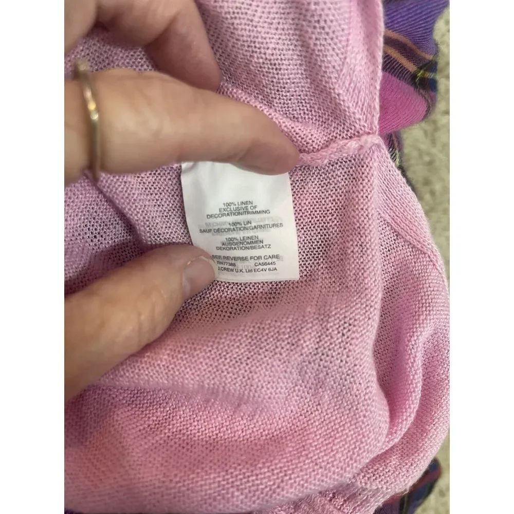 J.CREW Women’s Spring Sweater 100% Linen 3/4 Sleeves‎ Cute Pink Pom-Pom Trim S